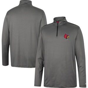 Men's Colosseum Charcoal Louisville Cardinals Logo Quarter Zip Windshirt New